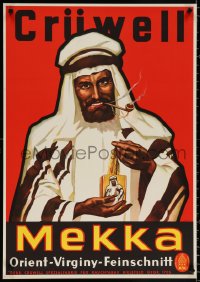 9c099 CRUWELL-TABAK 23x33 German advertising poster 1940s Arab man smoking German tobacco pipe!