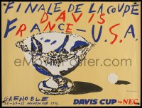 9c263 DAVIS CUP 23x30 French special poster 1982 different art of tennis racket & ball!