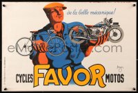 9c104 FAVOR CYCLES & MOTOS 16x24 French advertising poster 1937 man w/motorcycle & bike, Bellenger!