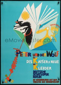 9c426 PETER UND DER WOLF 24x33 East German stage poster 1971 completely different wild artwork!