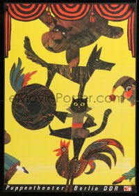 9c432 PUPPENTHEATER BERLIN DDR 23x32 East German stage poster 1980s animals in a trapeze act!