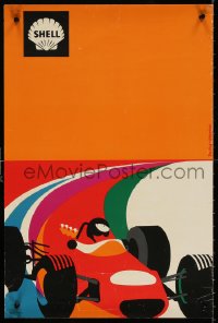 9c299 SHELL 16x24 French special poster 1970s cool different art of driver driving red race car!