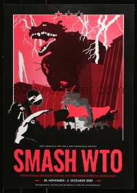 9c302 SMASH WTO 17x23 Swiss special poster 2009 Godzilla-like monster and protesters!