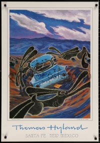 9c082 THOMAS HYLAND signed 25x36 art print 1990s jackrabbits and car, Santa Fe New Mexico!