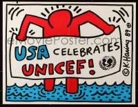 9c312 UNICEF 17x22 special poster 1989 USA celebrates, great different art by Keith Haring!