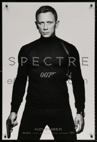 9c893 SPECTRE teaser DS 1sh 2015 cool image of Daniel Craig in black as James Bond 007 with gun!