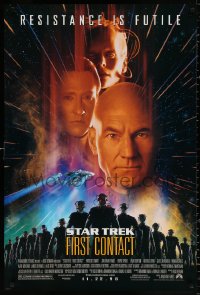 9c908 STAR TREK: FIRST CONTACT advance DS 1sh 1996 Jonathan Frakes, Stewart, Spiner, Borg Krige!