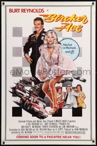 9c928 STROKER ACE advance 1sh 1983 car racing art of Burt Reynolds & sexy Loni Anderson by Drew!