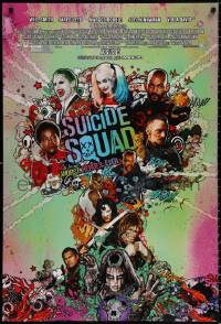 9c930 SUICIDE SQUAD advance DS 1sh 2016 Smith, Leto as the Joker, Robbie, Kinnaman, cool art!