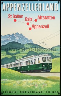 9c029 APPENZELL RAILWAYS Appenzellerland style 25x40 Swiss travel poster 1950 train art!