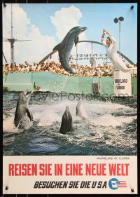 9c039 BESUCHEN SIE DIE USA 20x28 travel poster 1960s Visit Marineland, image of leaping dolphin!
