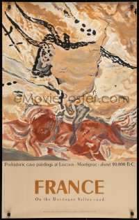 9c049 FRANCE 24x39 French travel poster 1955 prehistoric cave painting at Lascaux, Montignac!