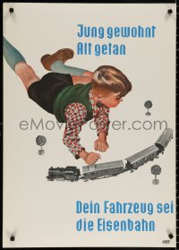 9c054 GERMAN FEDERAL RAILWAY boy Grave-Schmandt style 23x33 German travel poster 1955 different!