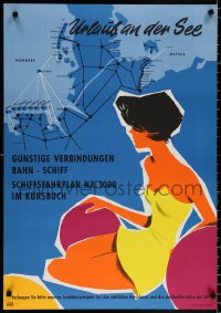 9c057 GERMAN FEDERAL RAILWAY 23x33 German travel poster 1959 travel to North and Baltic seas!