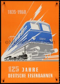 9c052 GERMAN FEDERAL RAILWAY 23x33 German travel poster 1960 celebrating 125 years of rail travel!