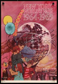 9c063 NEW YORK WORLD'S FAIR 11x16 travel poster 1961 cool Bob Peak art of family & Unisphere!