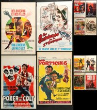 9d462 LOT OF 16 FORMERLY FOLDED BELGIAN POSTERS 1950s-1970s great images from a variety of movies!