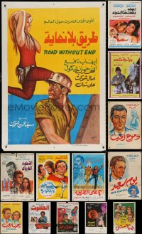 9d428 LOT OF 13 FORMERLY FOLDED EGYPTIAN POSTERS 1960s-1970s a variety of different movie images!