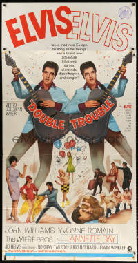 9f035 DOUBLE TROUBLE 3sh 1967 cool mirror image of rockin' Elvis Presley playing guitar!