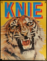 9f023 KNIE 36x47 Swiss circus poster 1977 wonderful huge close up art of snarling tiger!