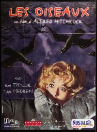 9f635 BIRDS French 1p R1999 Alfred Hitchcock, classic image of Tippi Hedren being attacked!