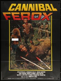 9f650 CANNIBAL FEROX French 1p 1982 Umberto Lenzi, wild image of natives torturing women!