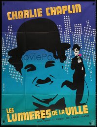 9f661 CITY LIGHTS French 1p R1970s Charlie Chaplin as the Tramp, classic boxing comedy, Kouper art!