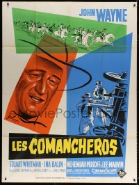9f664 COMANCHEROS French 1p R1960s different Grinsson art of cowboy John Wayne, Michael Curtiz!