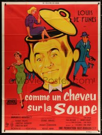9f670 CRAZY IN THE NOODLE French 1p 1957 wacky art of Louis de Funes by Andre Bertrand!