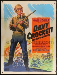 9f678 DAVY CROCKETT KING OF THE WILD FRONTIER French 1p 1956 Disney, Grinsson art of Fess Parker!