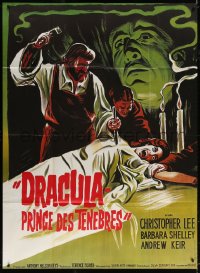 9f698 DRACULA PRINCE OF DARKNESS French 1p R1970s art of vampire Christopher Lee + man driving stake!
