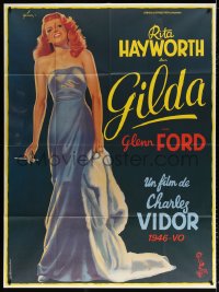 9f735 GILDA French 1p R1972 art of sexy Rita Hayworth full-length in sheath dress by Boris Grinsson!
