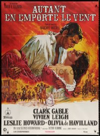 9f739 GONE WITH THE WIND French 1p R1970s Terpning art of Gable & Leigh over burning Atlanta!