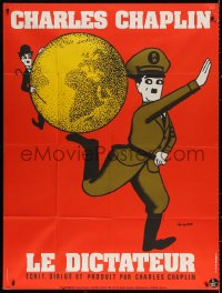 9f742 GREAT DICTATOR French 1p R1973 great Leo Kouper art of Charlie Chaplin, wacky WWII comedy!