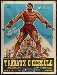 9f752 HERCULES French 1p 1959 great artwork of the world's mightiest man Steve Reeves!