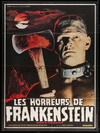 9f757 HORROR OF FRANKENSTEIN French 1p R1970s Hammer horror, great close up of monster with axe!