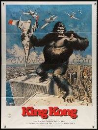 9f794 KING KONG style A French 1p 1976 John Berkey art of BIG Ape standing on the Twin Towers!
