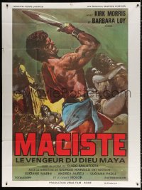 9f823 MACISTE AVENGER OF THE MAYANS French 1p 1973 cool art of Kirk Morris as Ercole by Franco!