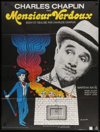 9f847 MONSIEUR VERDOUX French 1p R1973 wonderful different art of Charlie Chaplin by Leo Kouper!