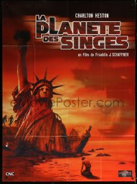 9f872 PLANET OF THE APES French 1p R1990s different art of Charlton Heston & Statue of Liberty!