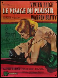 9f906 ROMAN SPRING OF MRS. STONE French 1p 1962 art of Beatty about to kiss Leigh by Jean Mascii!