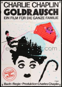 9f059 GOLD RUSH German 33x47 R1969 Charlie Chaplin classic, wonderful art by Leo Kouper!