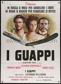 9f322 BLOOD BROTHERS Italian 1p 1974 art of Claudia Cardinale, Nero, Testi & bloody straight razor!