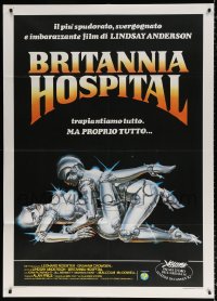 9f331 BRITANNIA HOSPITAL Italian 1p 1982 Lindsay Anderson, wacky different Casaro art of robots!