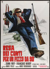 9f352 DEVIL AT MY HEELS Italian 1p 1972 great art of hitman laying in bed with guns & cash, rare!