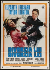 9f356 DIVORCE HIS DIVORCE HERS Italian 1p 1973 different art of Richard Burton slapping Liz Taylor!