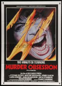 9f371 FEAR Italian 1p 1981 strange Sciotti horror art of terrified woman, Murder Obsession!