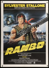 9f375 FIRST BLOOD Italian 1p 1982 best different Casaro art of Sylvester Stallone as John Rambo!