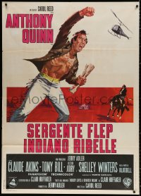9f377 FLAP Italian 1p 1970 great different art of Native American Anthony Quinn & helicopter!