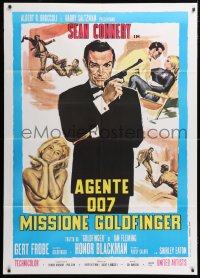 9f397 GOLDFINGER Italian 1p R1970s art of Sean Connery as James Bond + sexy golden Shirley Eaton!